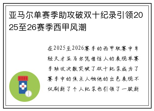 亚马尔单赛季助攻破双十纪录引领2025至26赛季西甲风潮